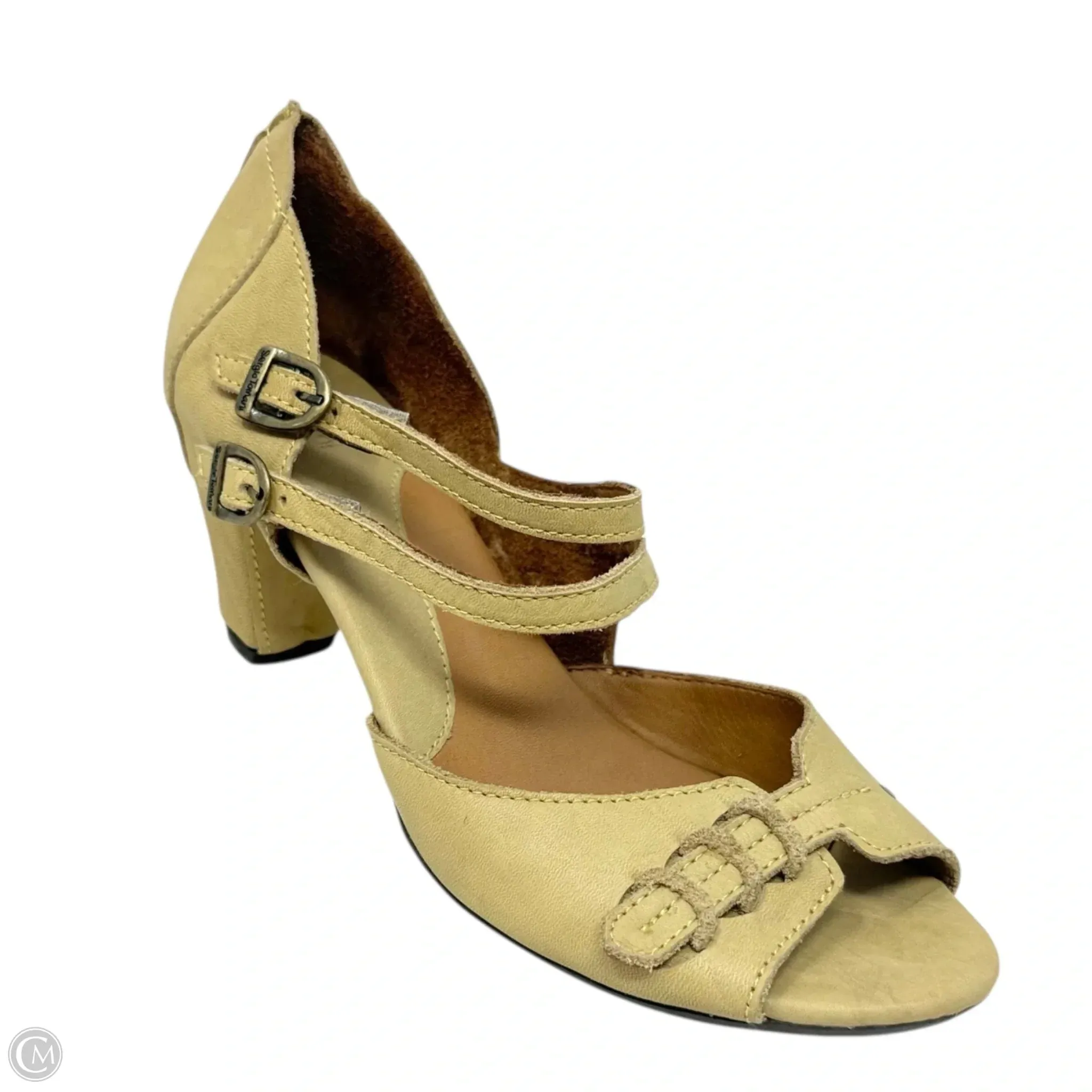 Sporcare Miel Shella Peep Toe Leather Sandals By Sergio Tomani In Yellow, Size: 9 Wedge Wedding Shoes Padded