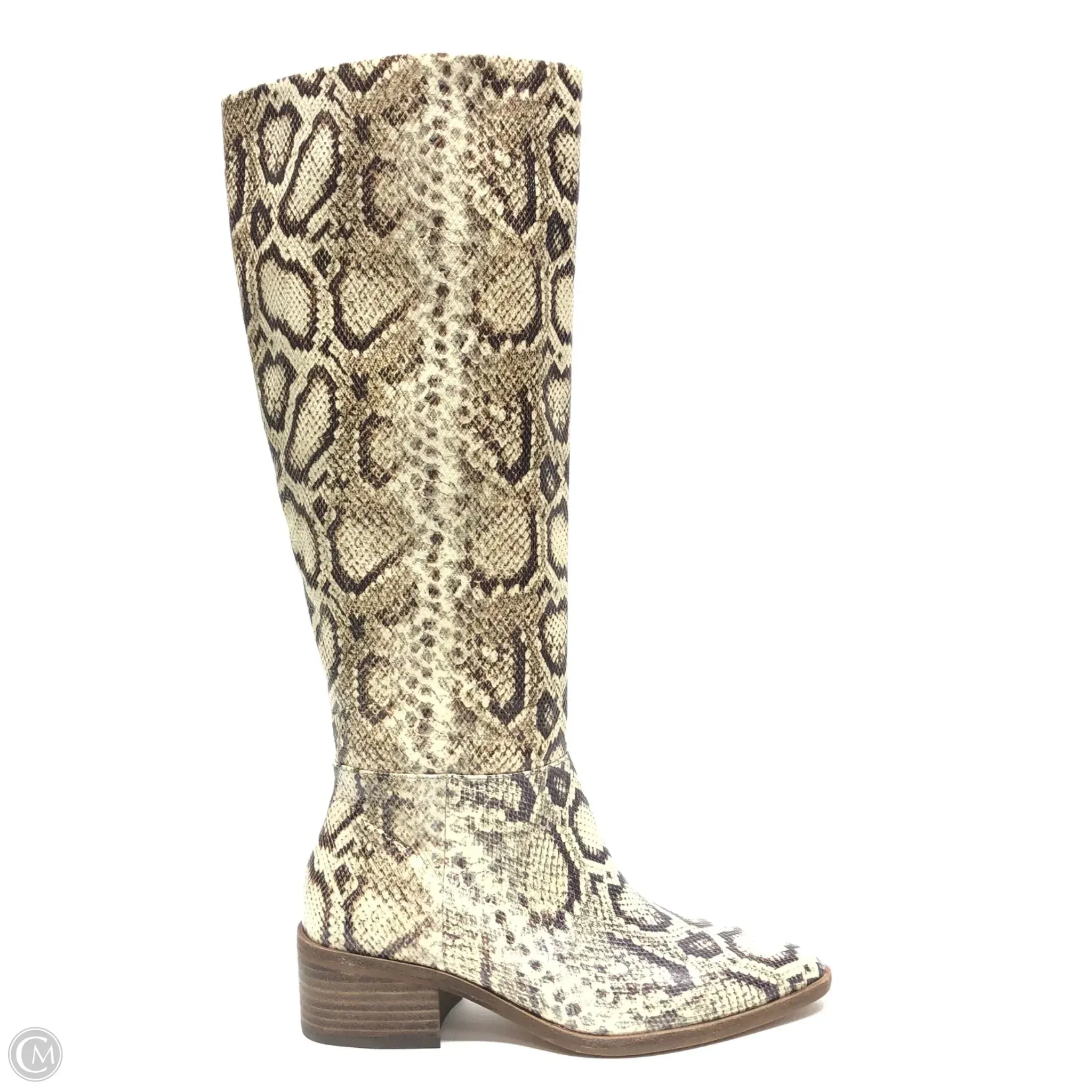 Light Comfort Boots Knee Heels By Vince Camuto In Snakeskin Print, Size: 5.5