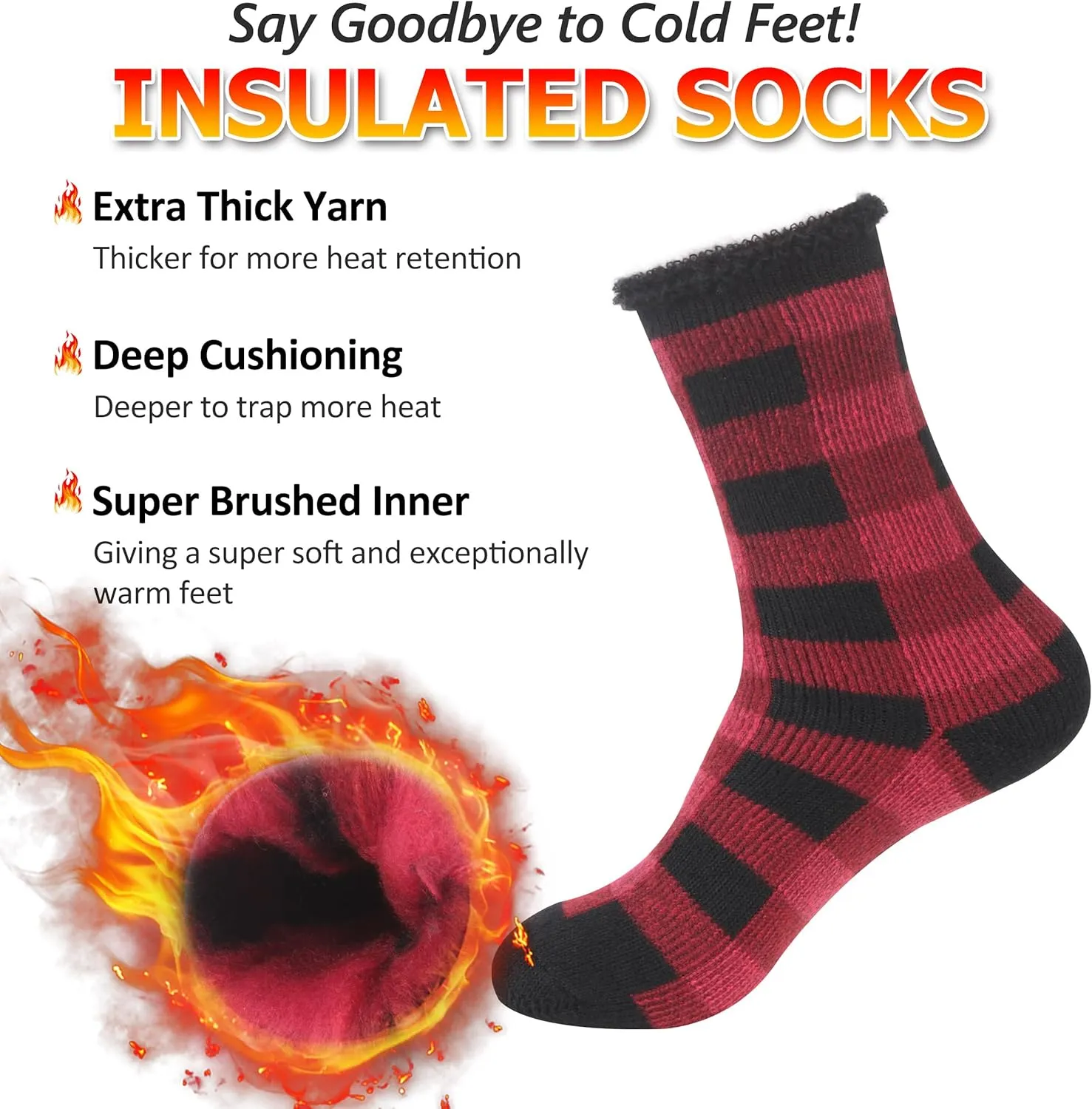 SPST Warm Thermal Socks, Men Women Winter Extra Thick Insulated Fuzzy Heated Heavy Crew Boot Socks for Cold Weather