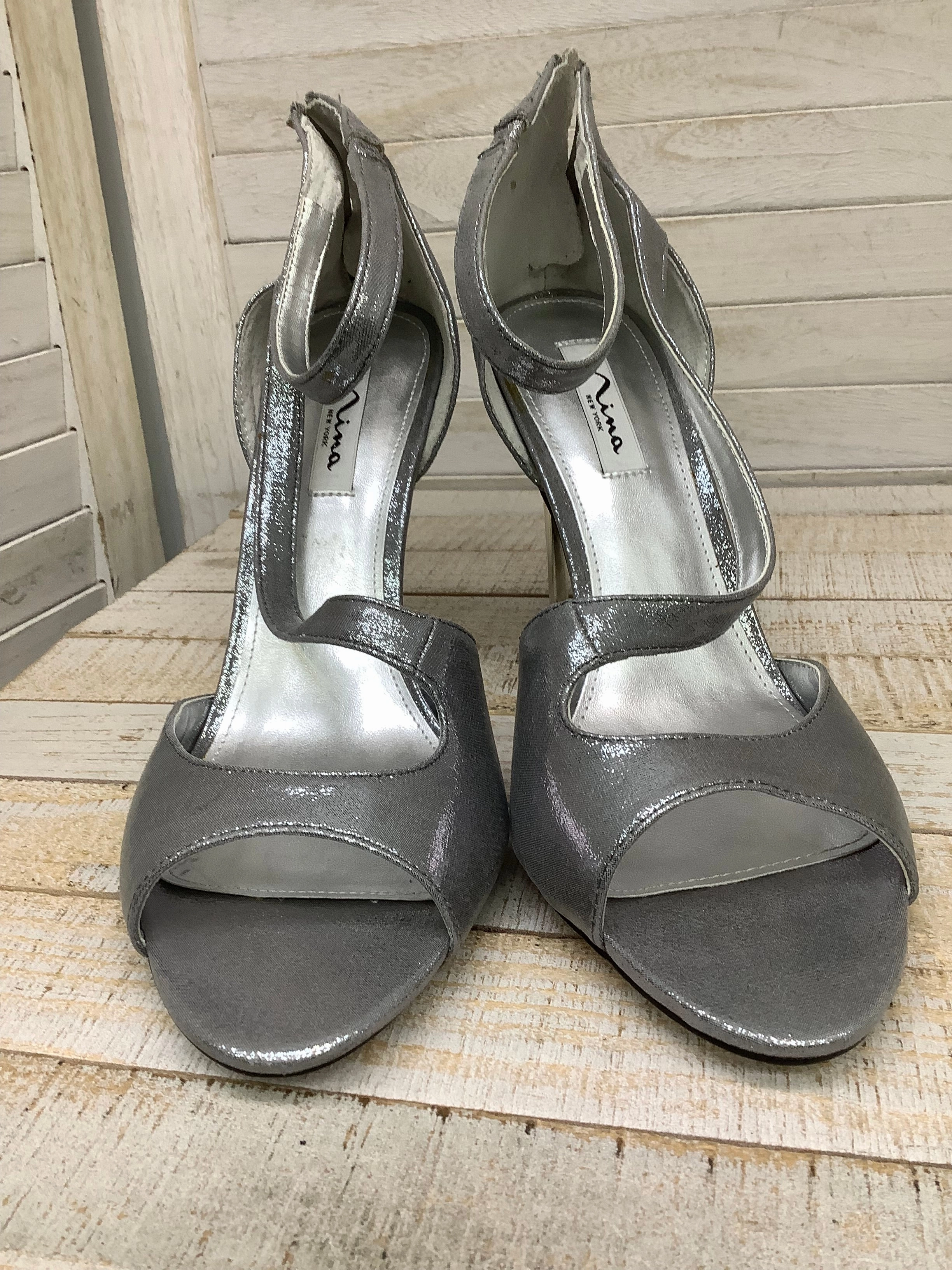 Suede Shoes Heels Stiletto By Nina In Silver, Size: 9.5