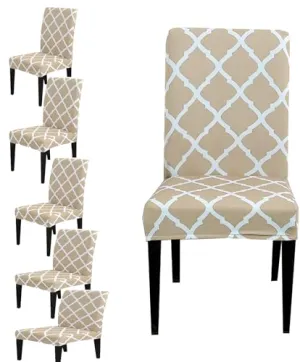 STARNSTYLE Beige Color Elastic Stretchable Dining Table Chair Seat Cover Protector Slipcover for Dining Table Chair Covers Stretchable Pack of 6