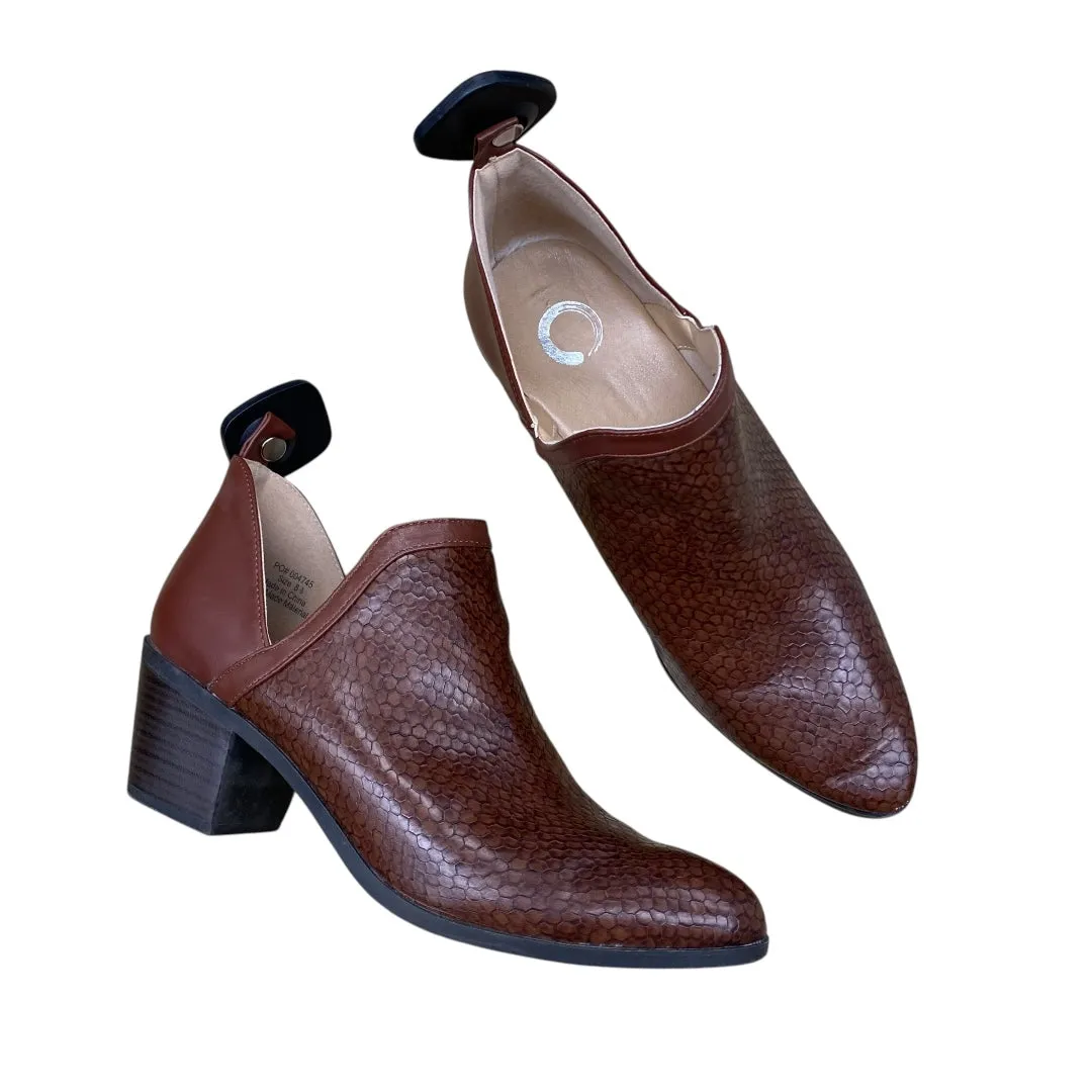 Luxury Leather Pumps Shoes Heels Block By Journee In Brown, Size:8.5