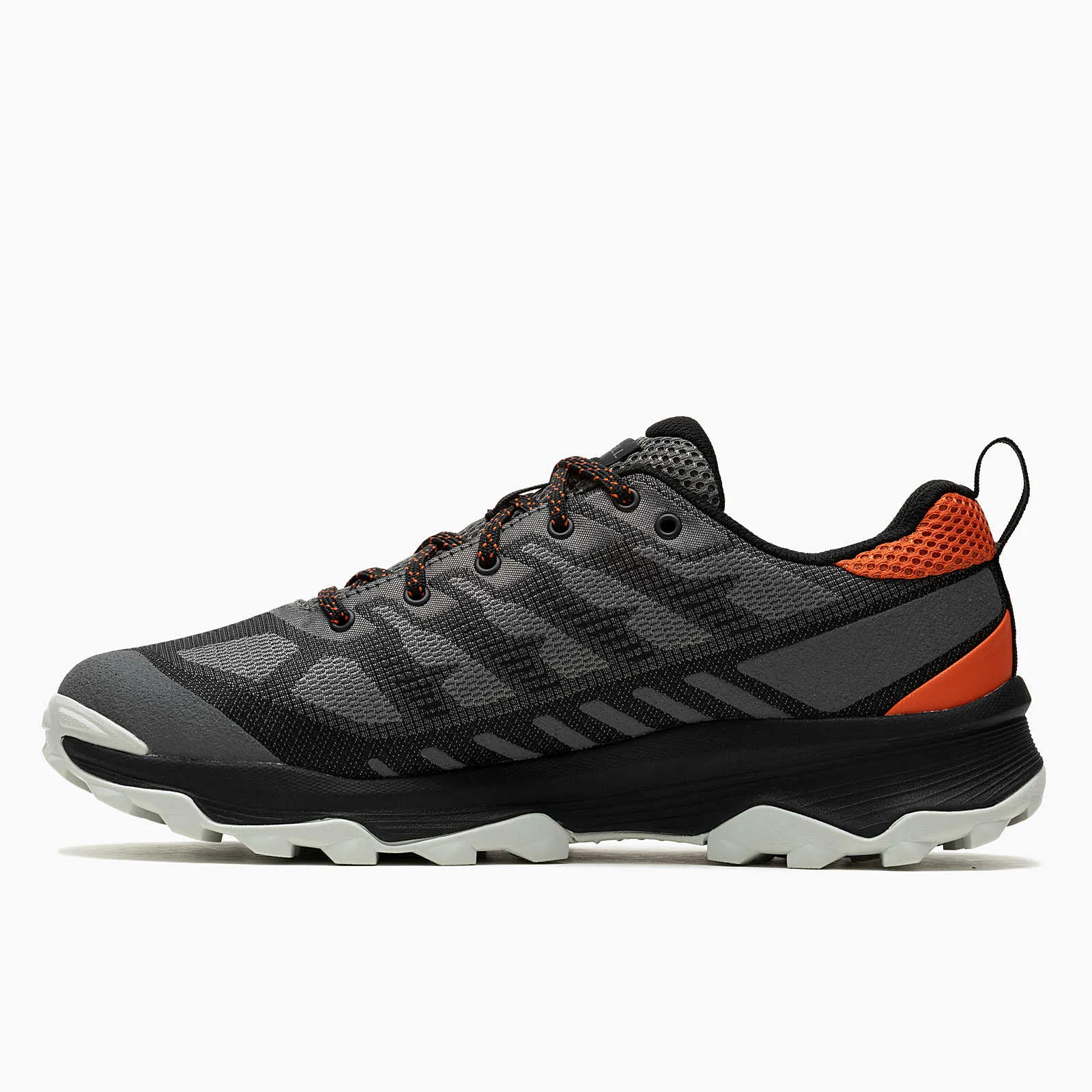 Men's Merrell Speed Eco Waterproof Charcoal/Tangerine stability trail sneakers Pronation Control