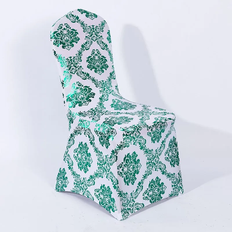 Stretchable Flower Printed Chair Covers White