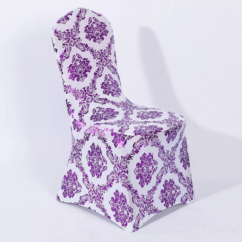 Stretchable Flower Printed Chair Covers White