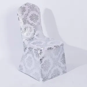 Stretchable Flower Printed Chair Covers White