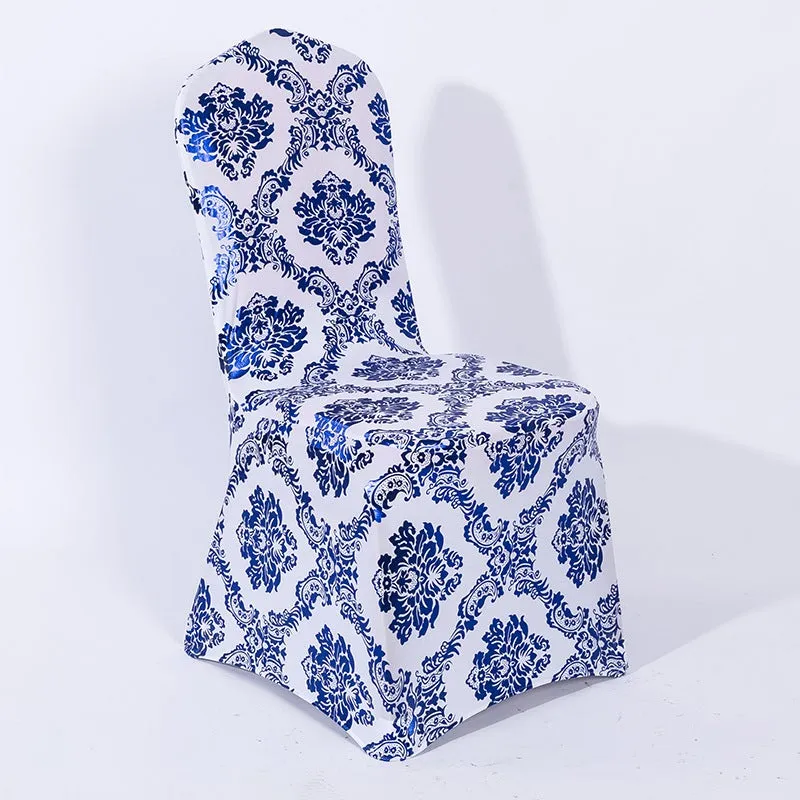 Stretchable Flower Printed Chair Covers White