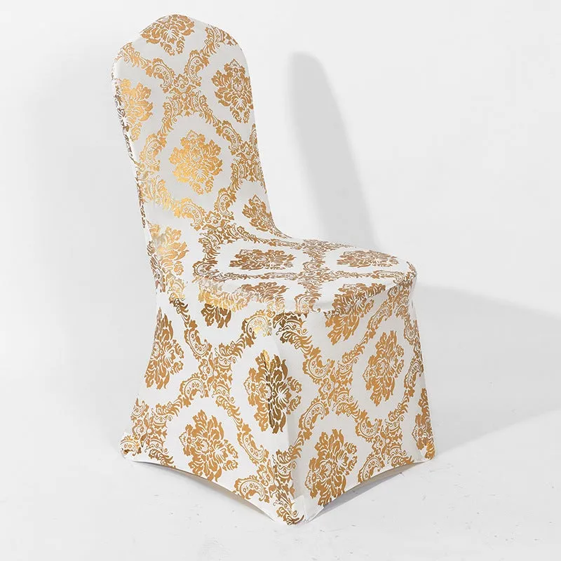 Stretchable Flower Printed Chair Covers White