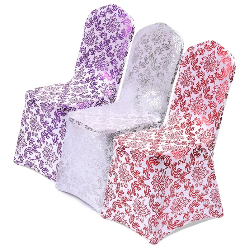 Stretchable Flower Printed Chair Covers White