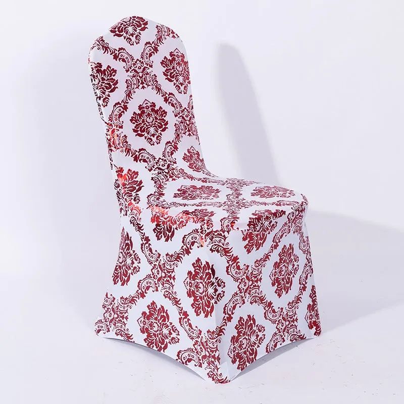 Stretchable Flower Printed Chair Covers White