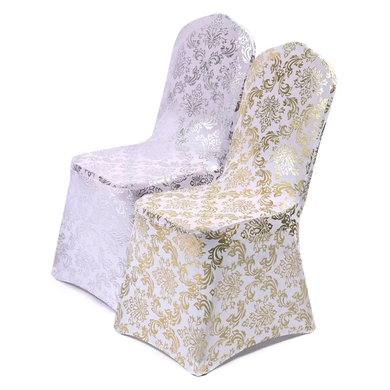 Stretchable Flower Printed Chair Covers White