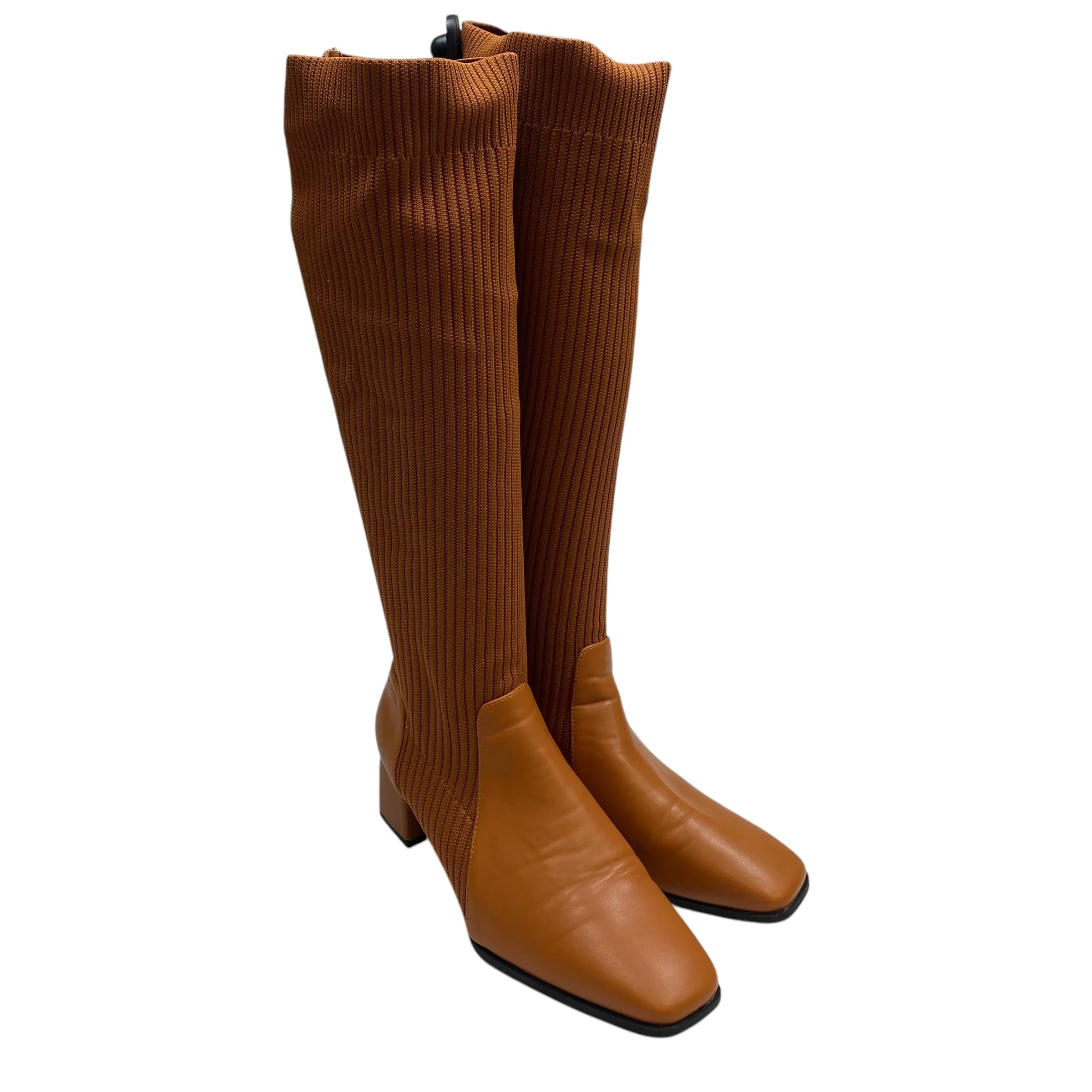 Chic and Classy Easy Glam Boots Knee Heels By Cuccoo In Brown, Size: 9.5