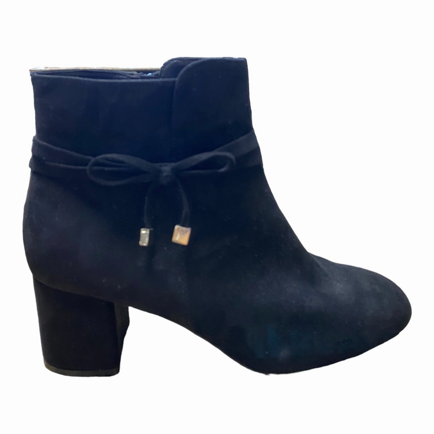 Biker Tough Round Toe Boots Ankle Heels By Kelly And Katie In Black, Size: 10