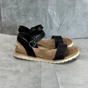 SUN STONE Women's Black Mattie Ankle-Strap Round-Toe Slip-Resistant Sandal SZ7.5