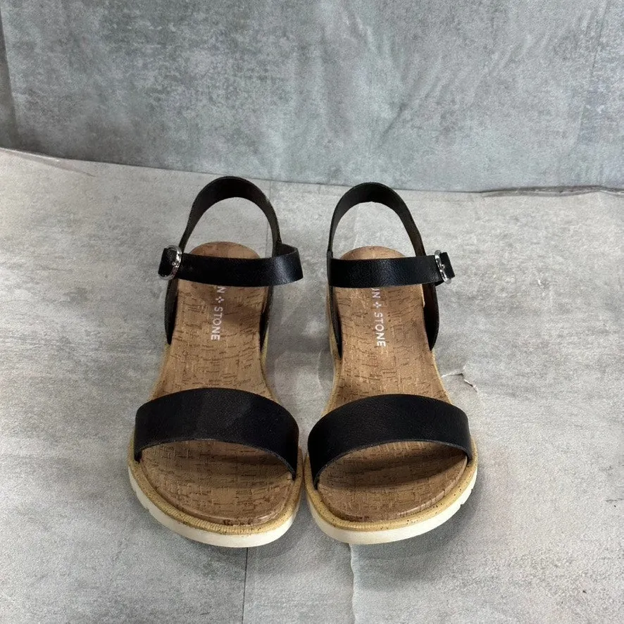 SUN STONE Women's Black Mattie Ankle-Strap Round-Toe Slip-Resistant Sandal SZ7.5