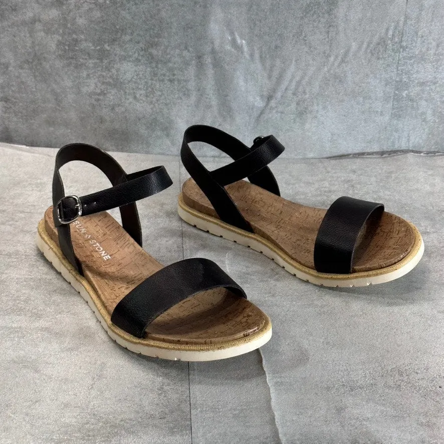 SUN STONE Women's Black Mattie Ankle-Strap Round-Toe Slip-Resistant Sandal SZ7.5