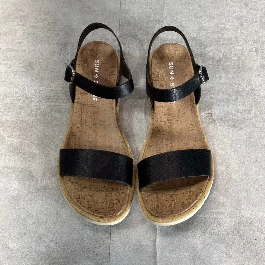 SUN STONE Women's Black Mattie Ankle-Strap Round-Toe Slip-Resistant Sandal SZ7.5