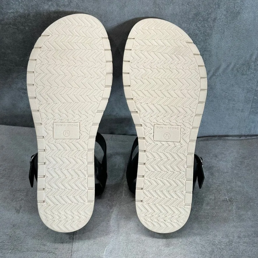 SUN STONE Women's Black Mattie Ankle-Strap Round-Toe Slip-Resistant Sandal SZ7.5