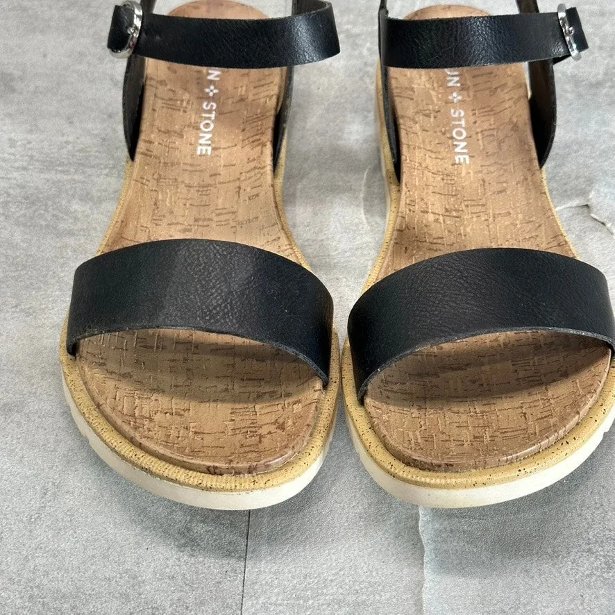 SUN STONE Women's Black Mattie Ankle-Strap Round-Toe Slip-Resistant Sandal SZ7.5