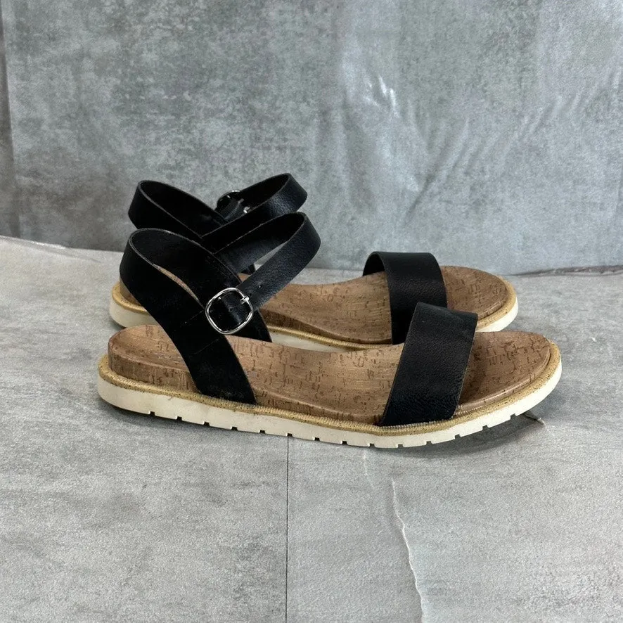 SUN STONE Women's Black Mattie Ankle-Strap Round-Toe Slip-Resistant Sandal SZ7.5