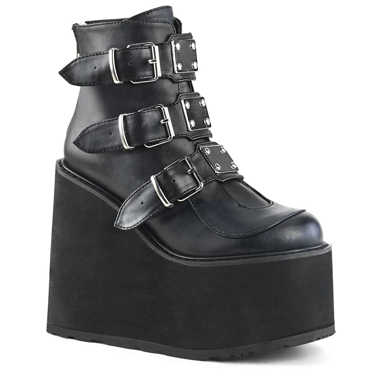 SWING-105 DemoniaCult Black Vegan Leather Sexy Women's Ankle Boots (Alternative Footwear)