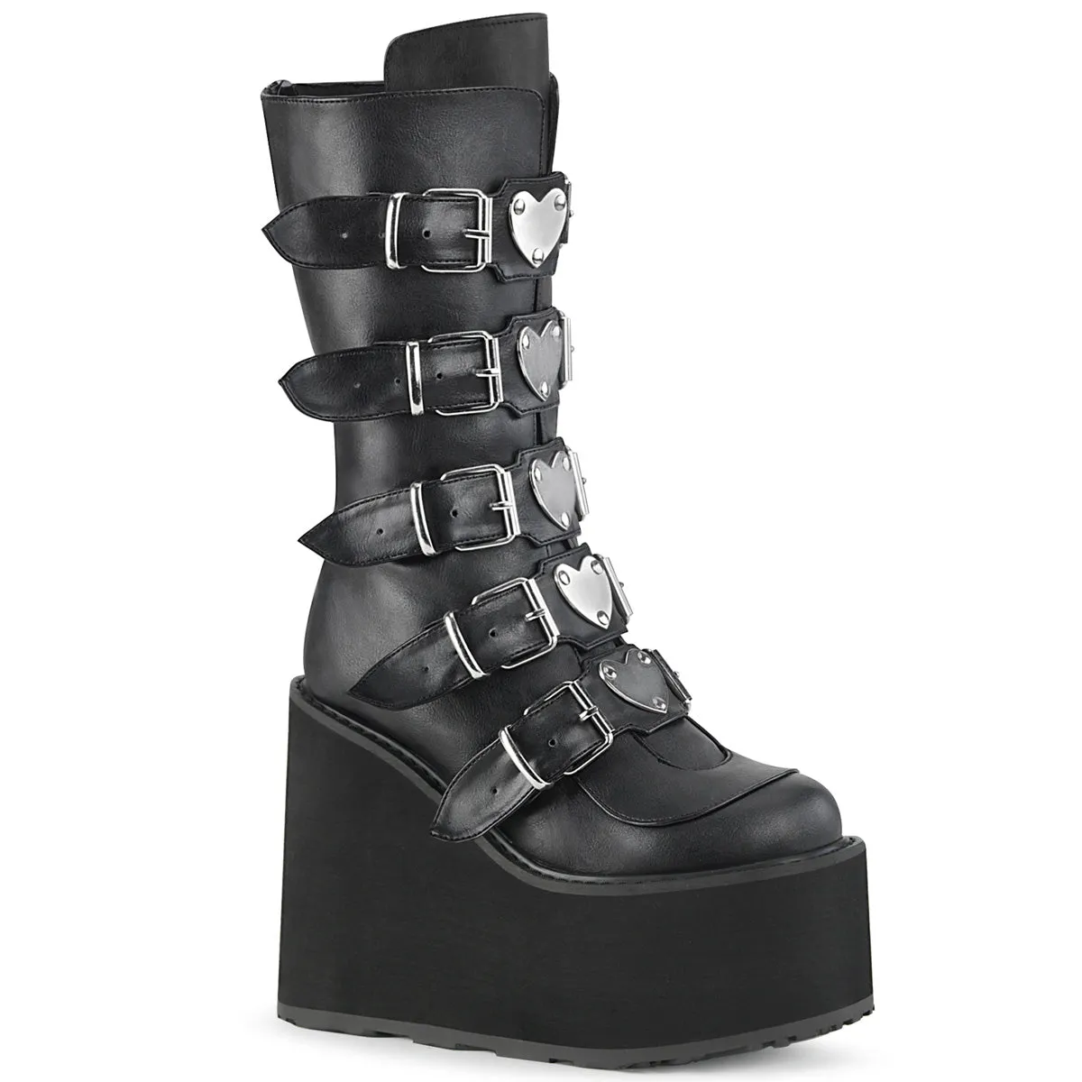SWING-230 DemoniaCult Black Vegan Leather Sexy Women's Mid-Calf & Knee High Boots (Alternative Footwear)