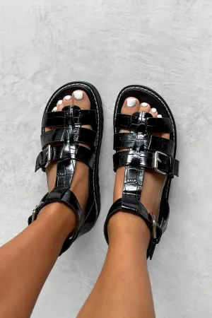 SYSTEM Chunky Gladiator Sandals - Black Croc
