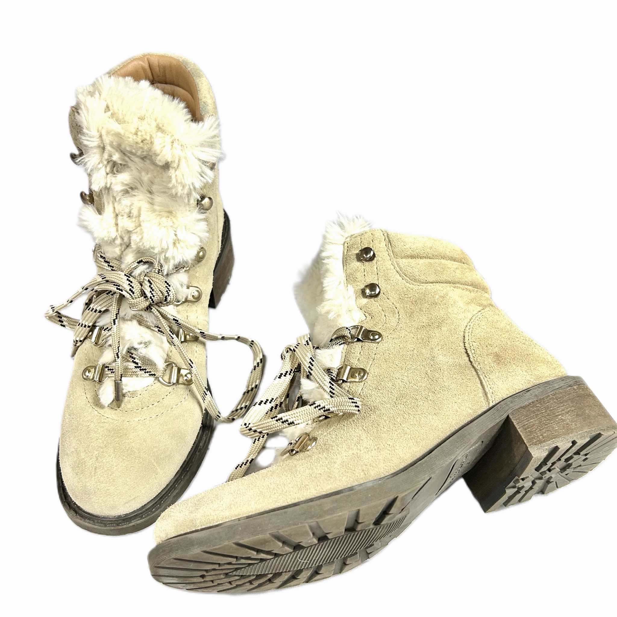Eco Material Outdoor Trek Boots Ankle Flats By Sam Edelman In Cream, Size: 6