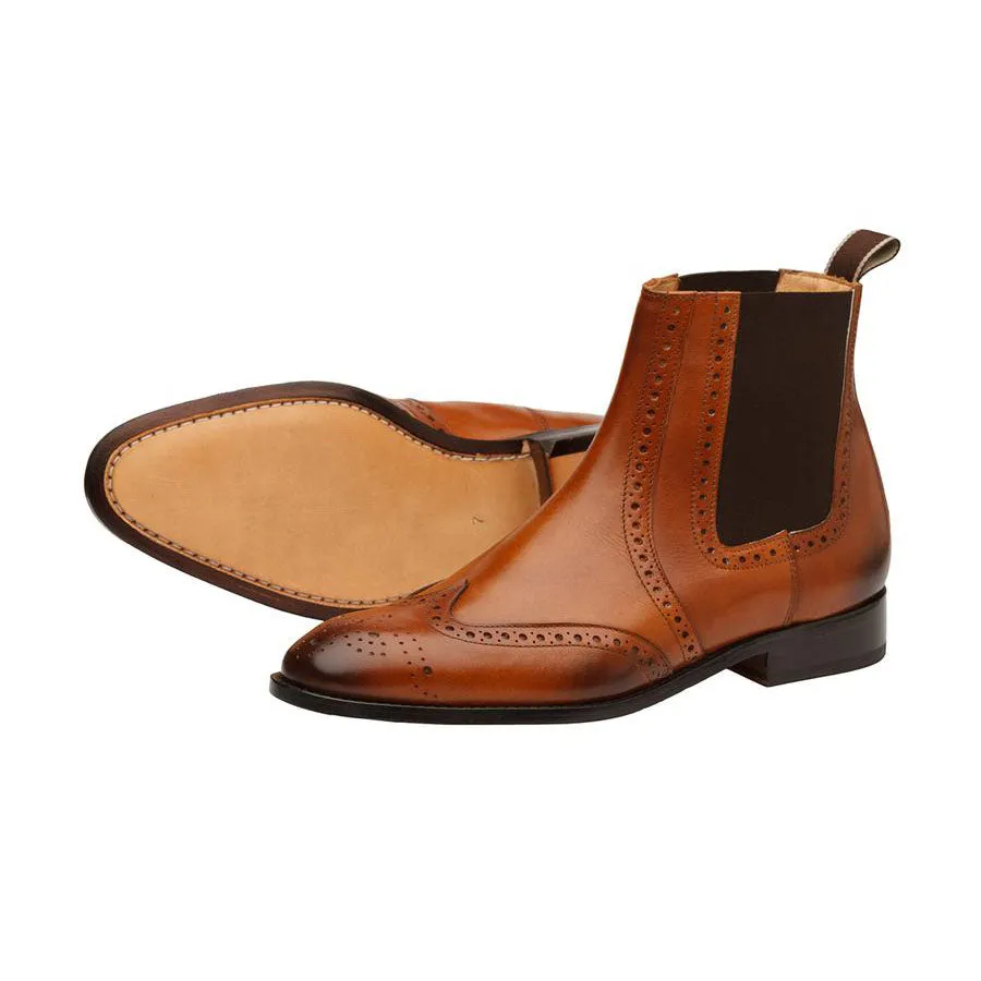 Tan Wingtip Detail  Chelsea Boots