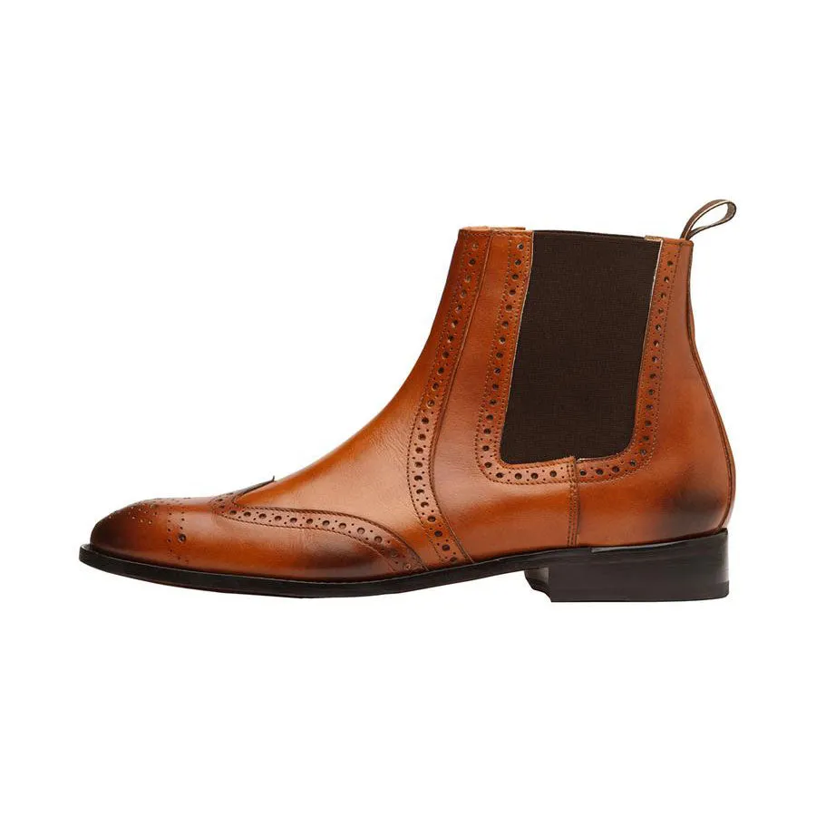 Tan Wingtip Detail  Chelsea Boots