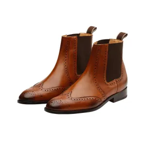 Tan Wingtip Detail  Chelsea Boots