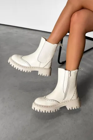 TEXAN Chunky Platform Western Boots - Beige PU