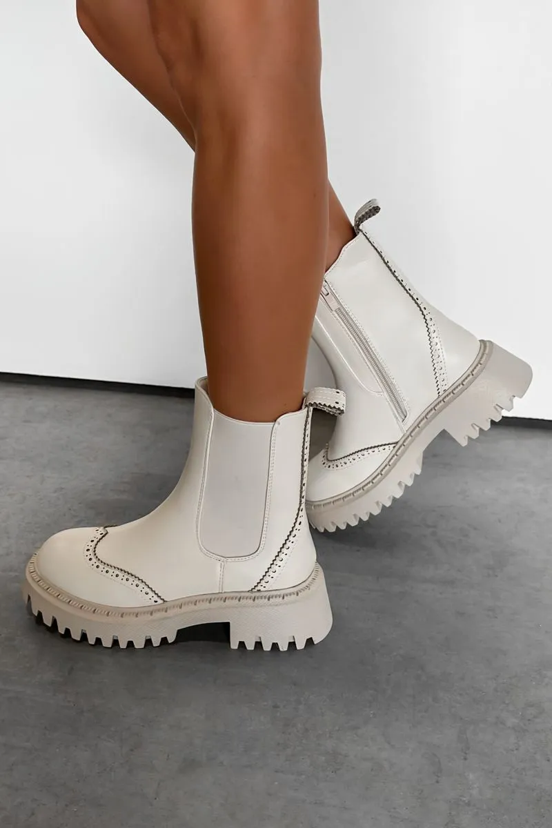 TEXAN Chunky Platform Western Boots - Beige PU