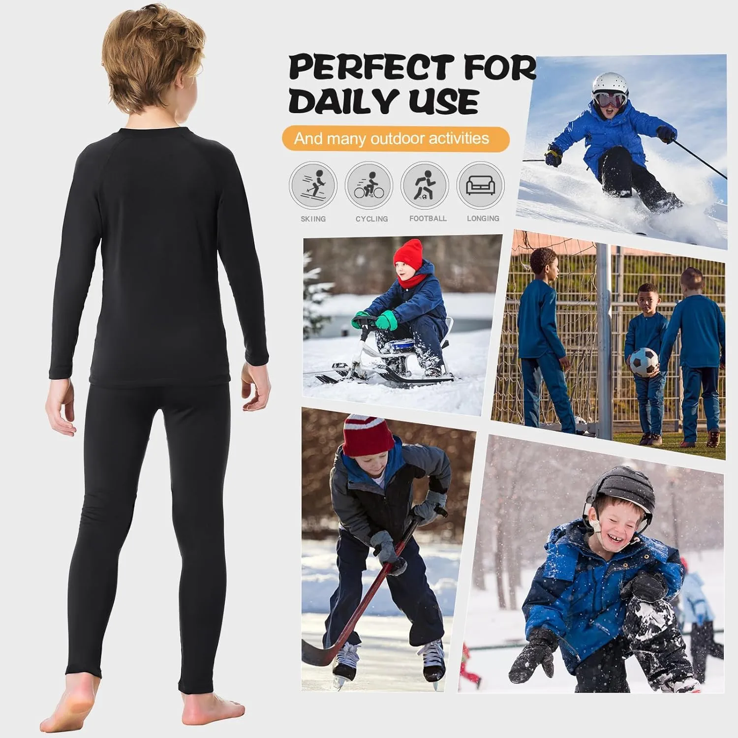 Thermal Underwear for Kids, Boys Thermal Underwear Set Long Underwear Long Johns for Kids, Base Layer for Winter