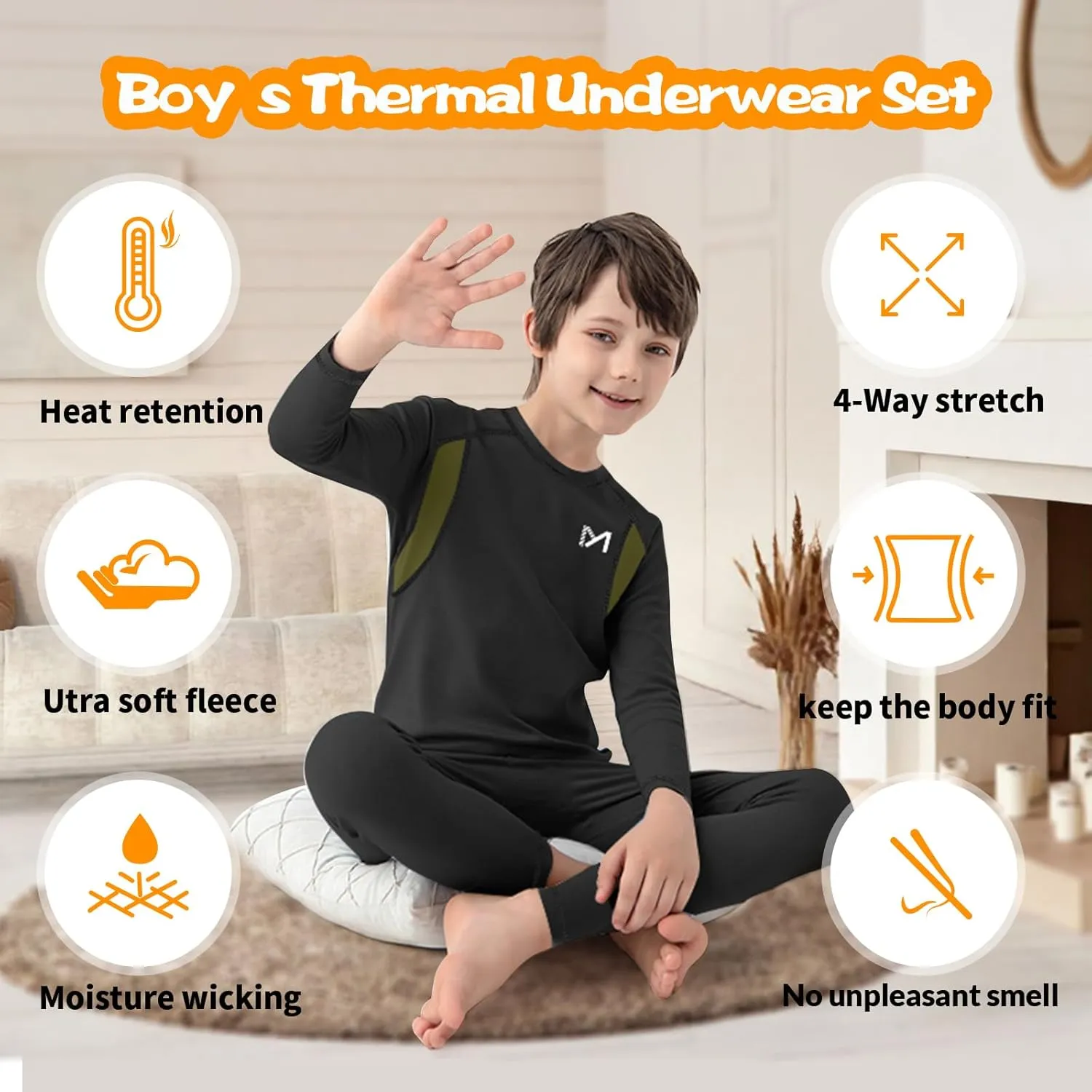 Thermal Underwear for Kids, Boys Thermal Underwear Set Long Underwear Long Johns for Kids, Base Layer for Winter