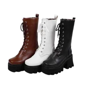 Thick platform chunky high heel combat boots