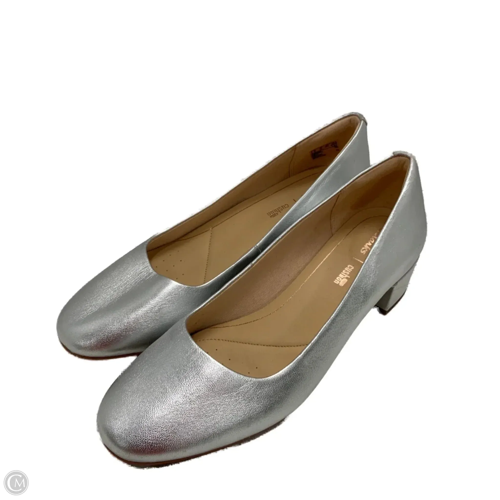 Chic Sandals Shoes Heels Block By Clarks In Silver, Size: 8.5