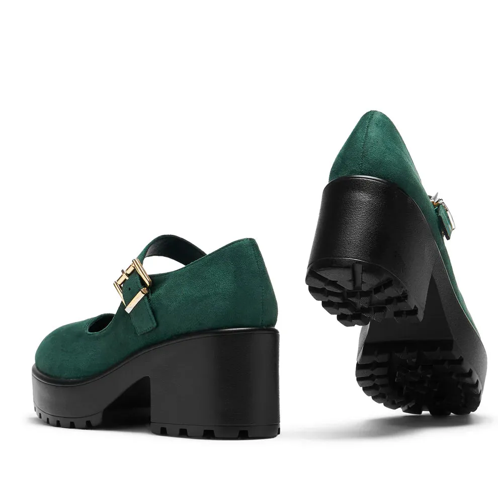 Tira Suede Mary Janes ‘ Evergreen Edition’-Green-Size 9-Clearance