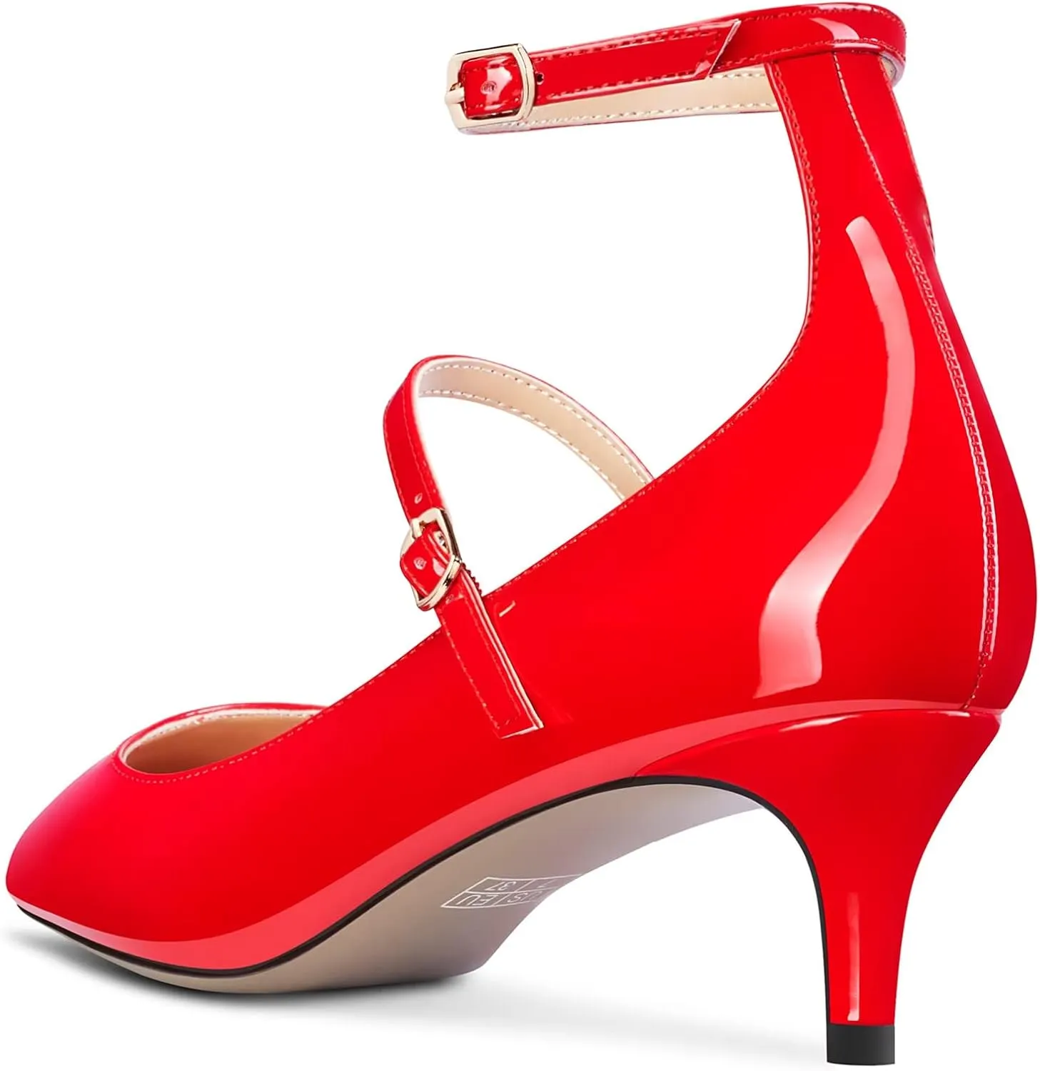 TNYNFBEB Women Low Kitten Heel Close Pointed Toe Pumps Ankle Strap Mary Jane Buckle Wedding Party Cute 2.0 Inches Heels