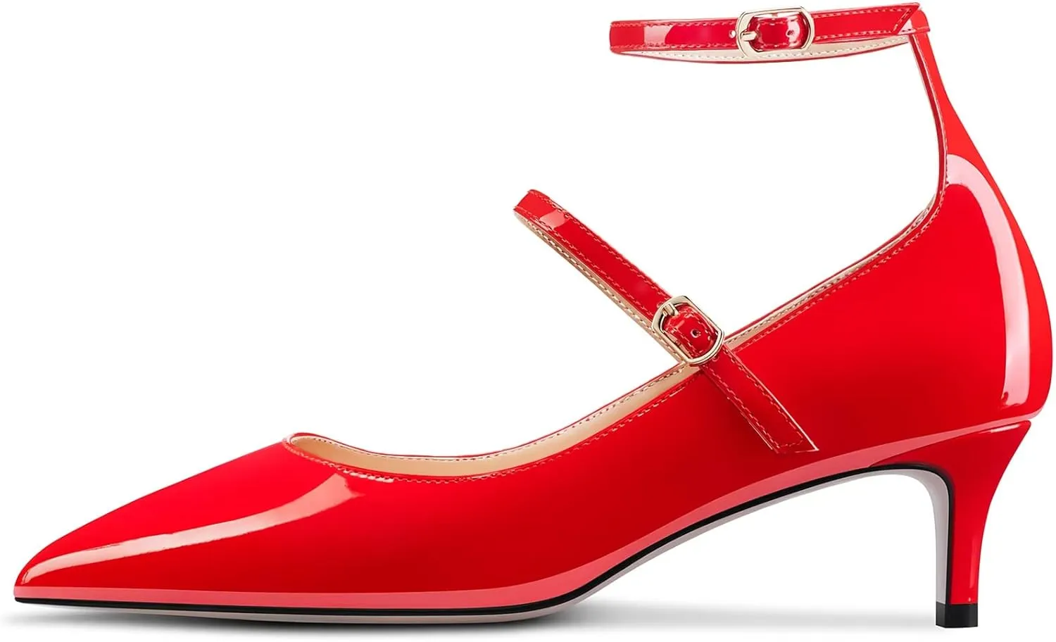 TNYNFBEB Women Low Kitten Heel Close Pointed Toe Pumps Ankle Strap Mary Jane Buckle Wedding Party Cute 2.0 Inches Heels