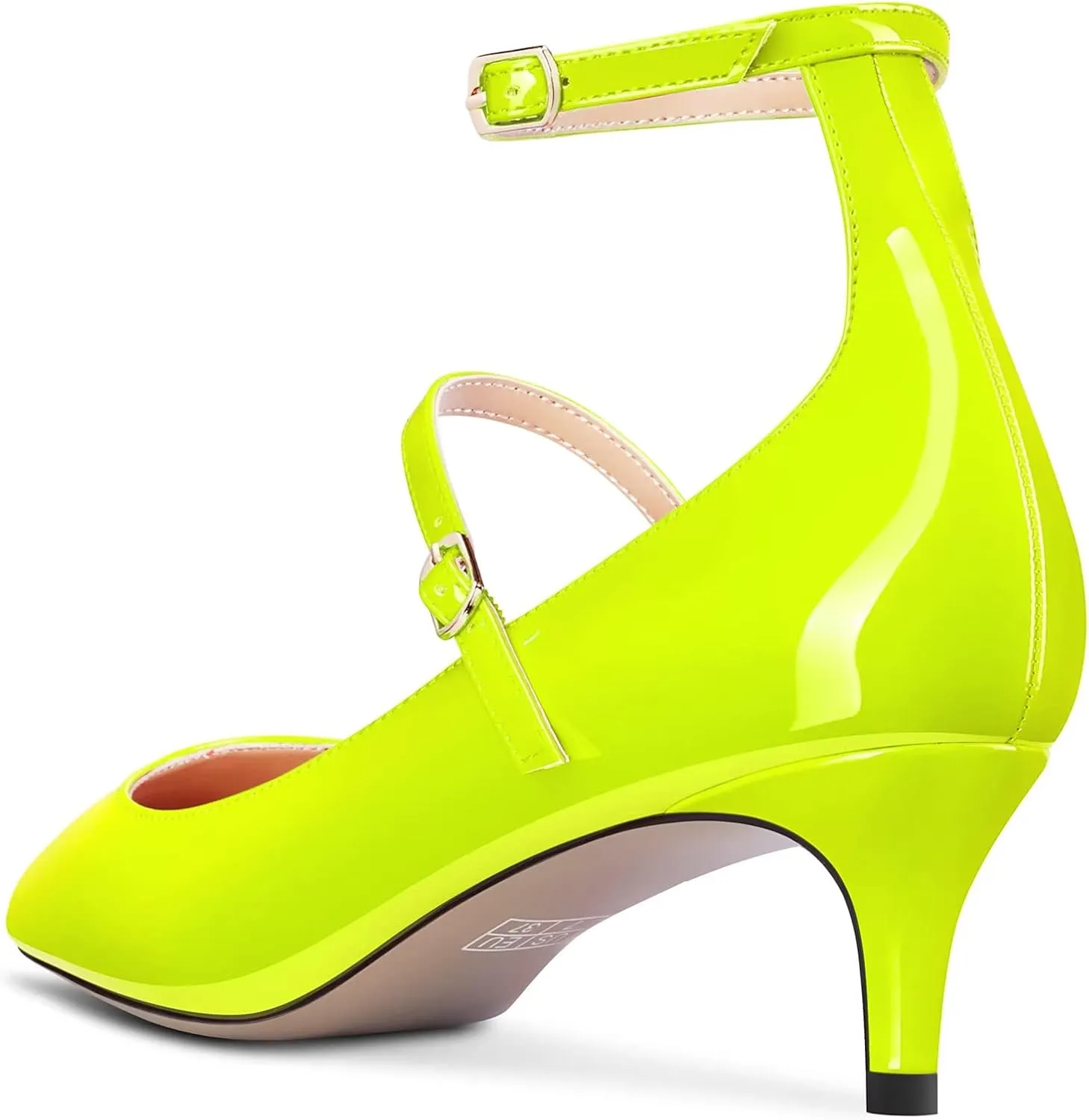 TNYNFBEB Women Low Kitten Heel Close Pointed Toe Pumps Ankle Strap Mary Jane Buckle Wedding Party Cute 2.0 Inches Heels