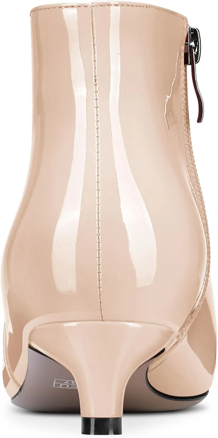 TNYNFBEB Womens Low Kitten Heel Pointed Toe Ankle Boots Short Bootie Slip-on Zipper Prom Party Basic Classic 1.4 Inches Heels