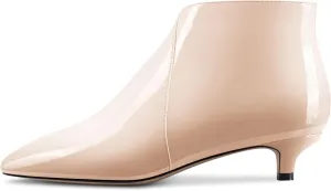 TNYNFBEB Womens Low Kitten Heel Pointed Toe Ankle Boots Short Bootie Slip-on Zipper Prom Party Basic Classic 1.4 Inches Heels
