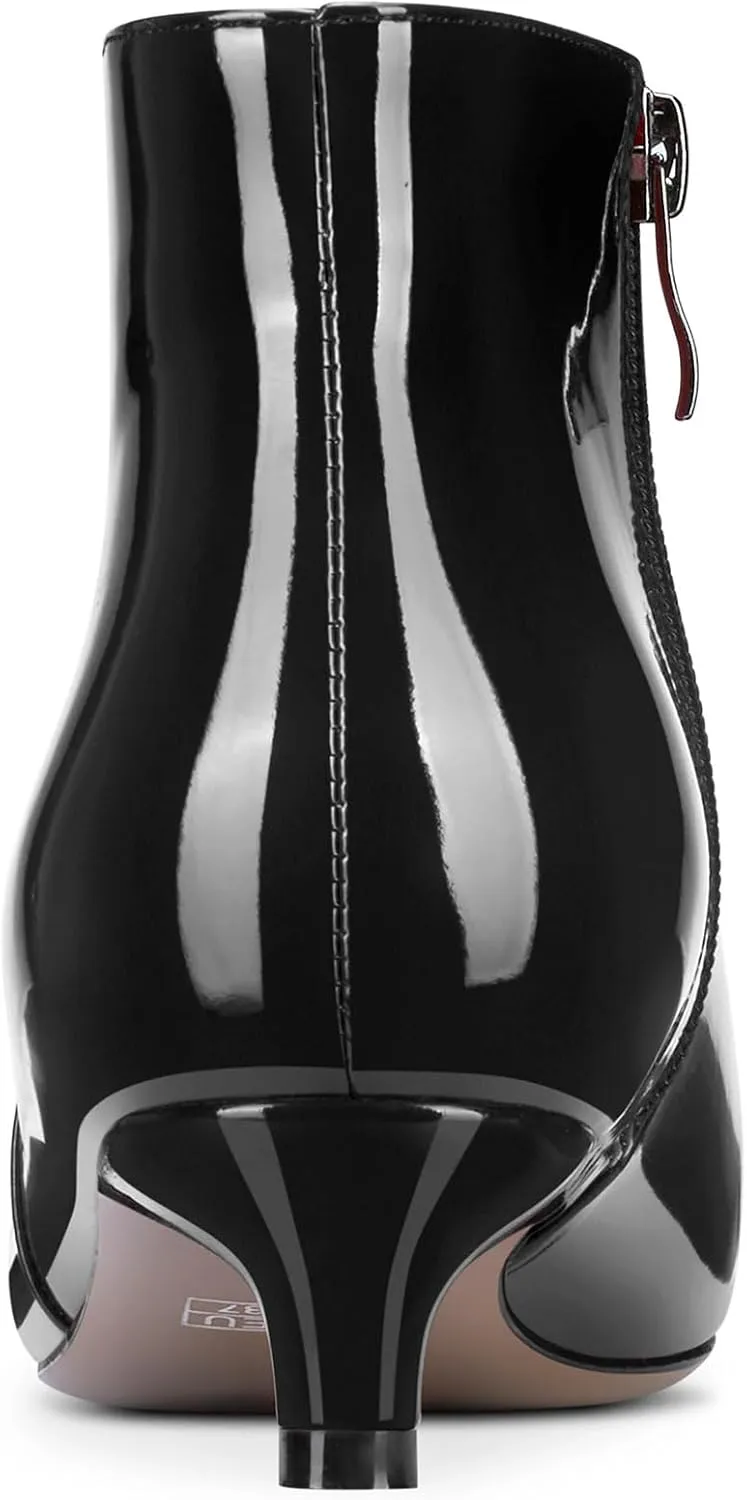 TNYNFBEB Womens Low Kitten Heel Pointed Toe Ankle Boots Short Bootie Slip-on Zipper Prom Party Basic Classic 1.4 Inches Heels