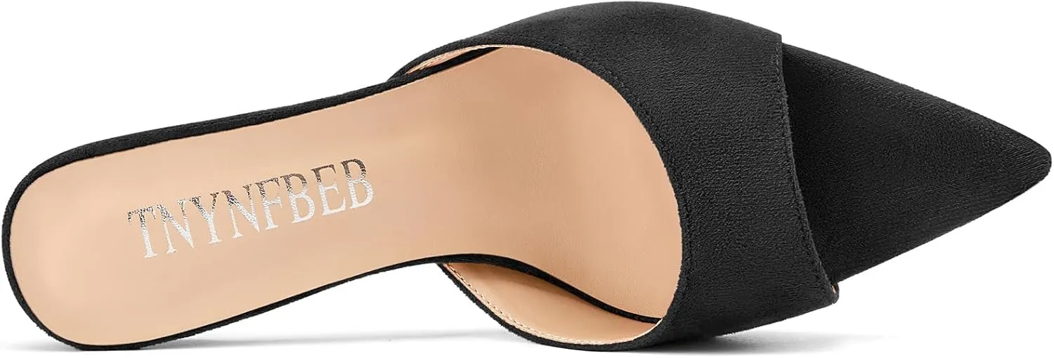 TNYNFBEB Womens Mid Heel Pointed Toe Sandals Mules Shoes Slip-on Slingback Prom Party Dress Basic Classic Summer 2.6 Inches Heels