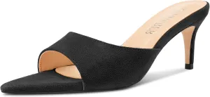 TNYNFBEB Womens Mid Heel Pointed Toe Sandals Mules Shoes Slip-on Slingback Prom Party Dress Basic Classic Summer 2.6 Inches Heels
