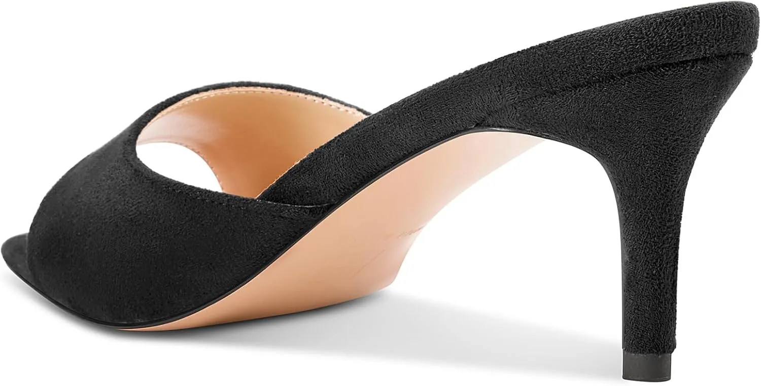 TNYNFBEB Womens Mid Heel Pointed Toe Sandals Mules Shoes Slip-on Slingback Prom Party Dress Basic Classic Summer 2.6 Inches Heels