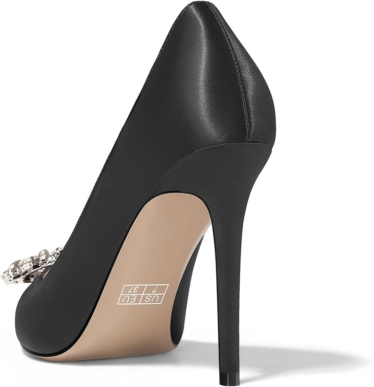 TNYNFBEB Womens Stiletto High Heel Pointed Toe Pumps Slip-on Satin Buckle Rhinestone Crystal Wedding Party Basic Classic Summer 3.9 Inches Heels