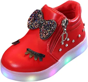 Toddler Girls 𝗥hinestone Light Up Sneaker High Top Slip On Rubber Bottom Zipper Cute Fashion Toddler Girl Shoes Size 9