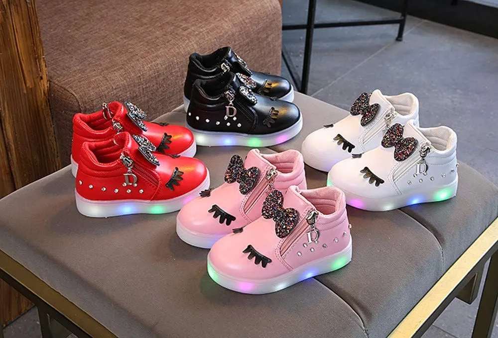 Toddler Girls 𝗥hinestone Light Up Sneaker High Top Slip On Rubber Bottom Zipper Cute Fashion Toddler Girl Shoes Size 9